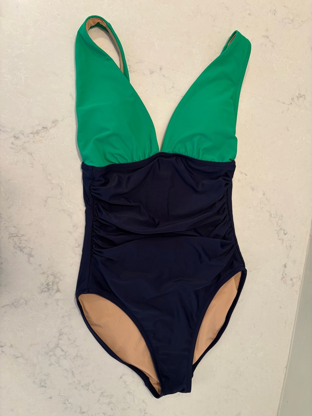 J.Crew ruched v neck plunge one piece two tone bathing suit size Xs